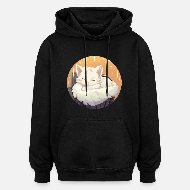Chat endormi en cercle - Sweat à capuche oversize unisexe - noir