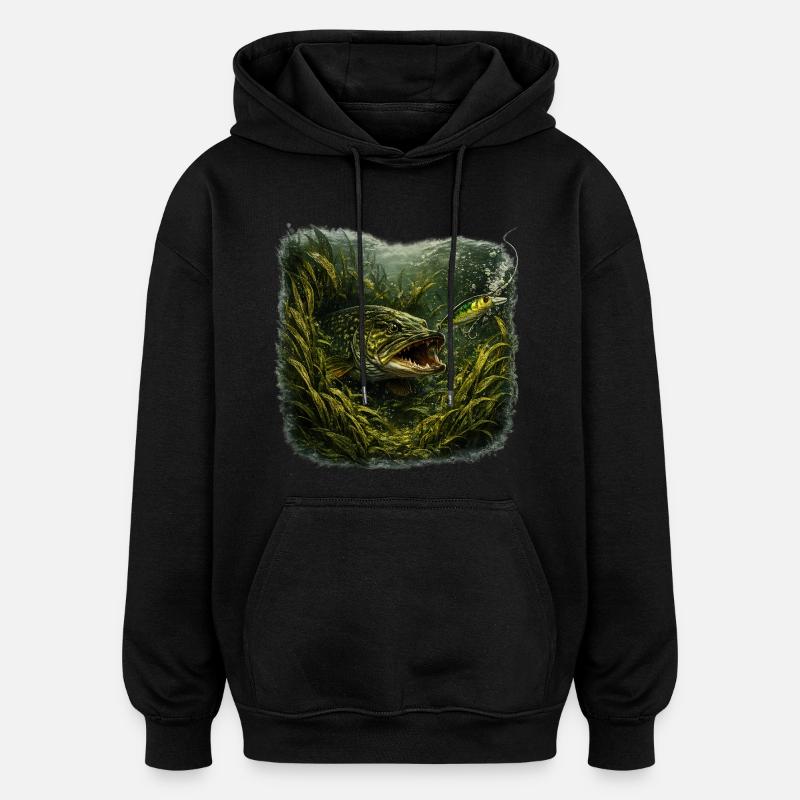 Hecht-Hinterhalt-Räuberfisch-Design - Oversized Unisex Hoodie - Schwarz