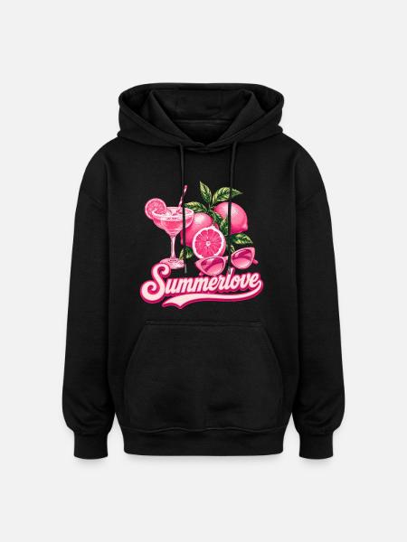 Summer Love | Pink Cocktail Summer Design - Oversized Unisex Hoodie - black