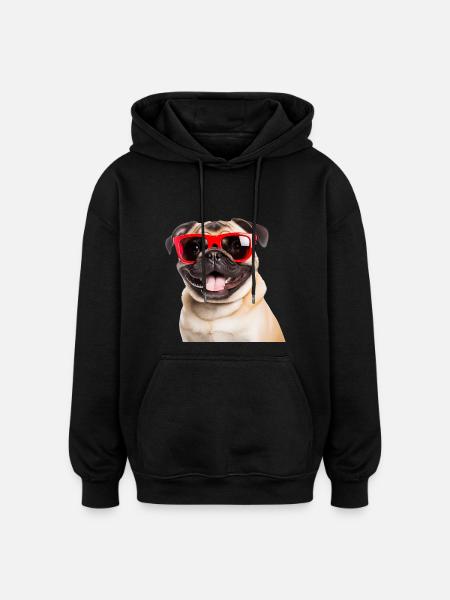 Cooler Mops mit roter Sonnenbrille - Oversized Unisex Hoodie - Schwarz