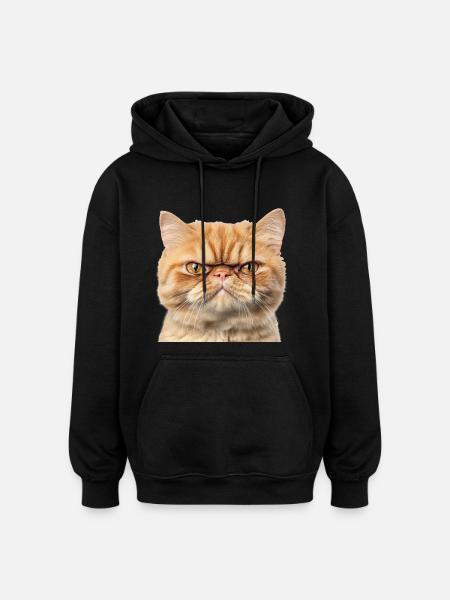 Grumpy Ginger Cat Studio Portrait - Oversized Unisex Hoodie - black