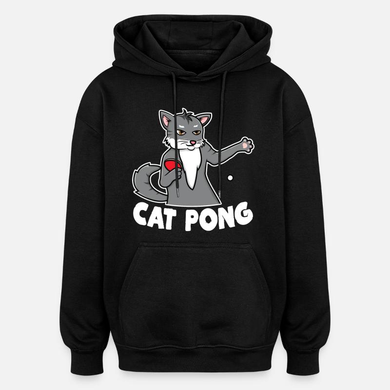 Katze Ping Pong - Oversized Unisex Hoodie - Schwarz