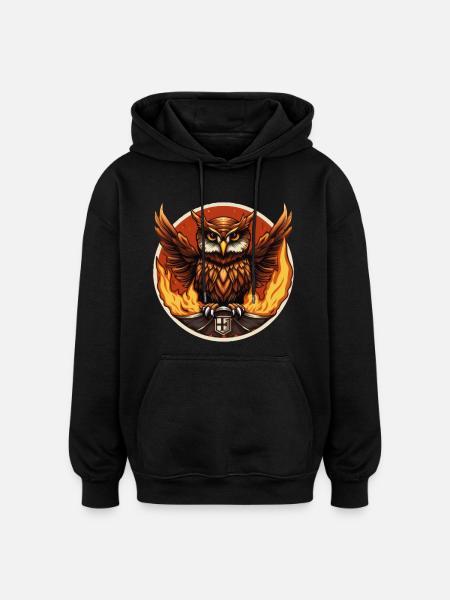 The Fire Guardian Owl - Oversized Unisex Hoodie - black