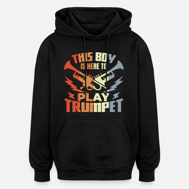 Garçon jouant de la trompette - Sweat à capuche oversize unisexe - noir