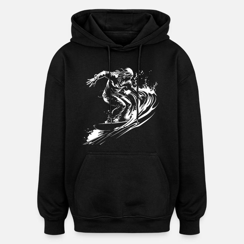 Croquis de surfeur - Sweat à capuche oversize unisexe - noir