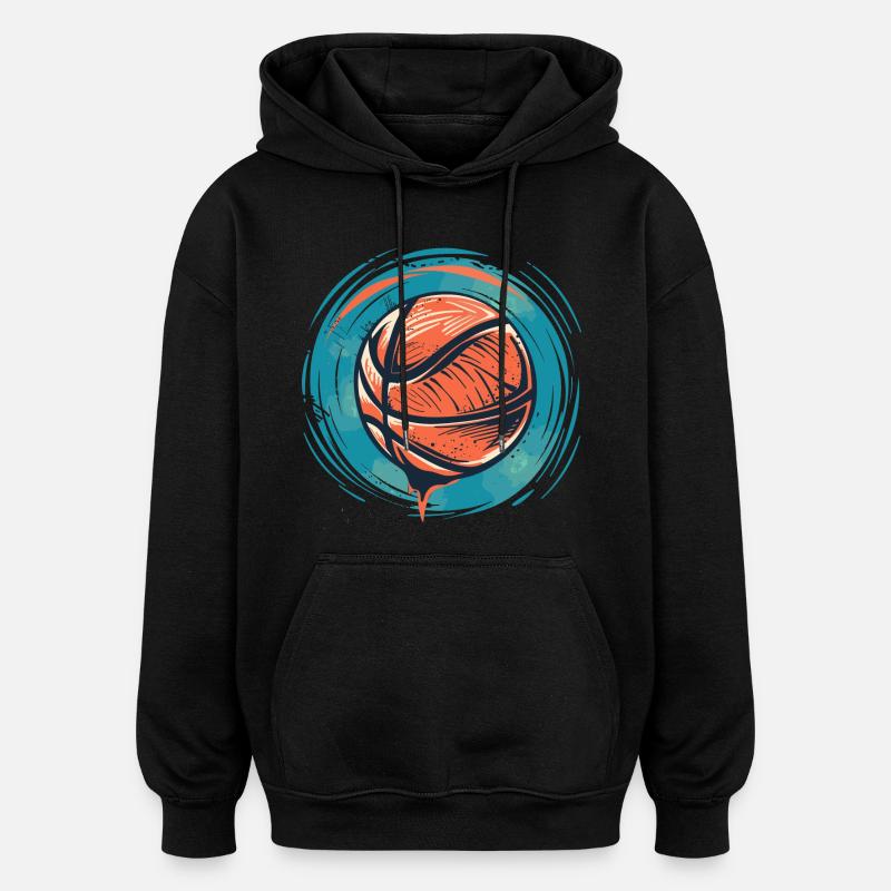 Dessin de ballon de basket-ball - Sweat à capuche oversize unisexe - noir