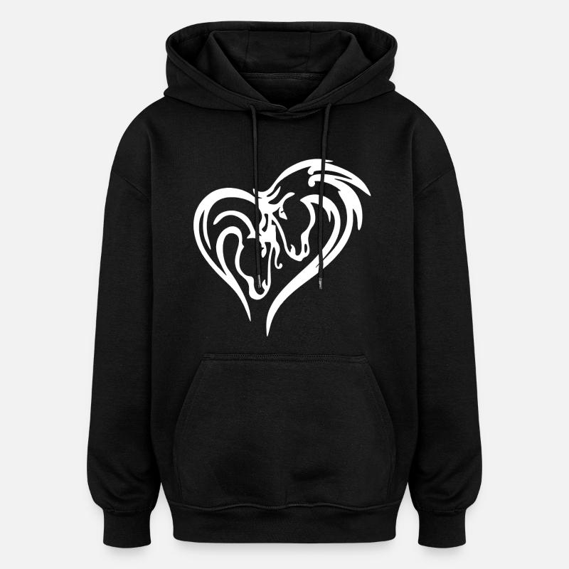 Pferdeherz (weiß) - Oversized Unisex Hoodie - Schwarz