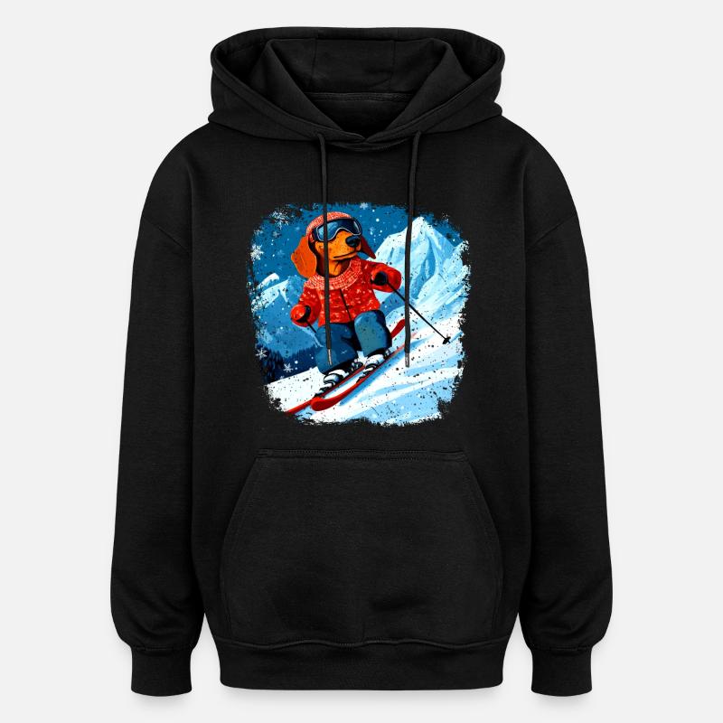 Dackel Ski - Oversized Unisex Hoodie - Schwarz