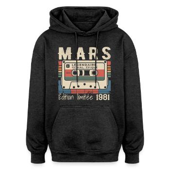 Geburtstag 1981 März 1981 geboren im März 1981 - Oversized Unisex Hoodie - Anthrazit - Vorne - Noah (186cm)
