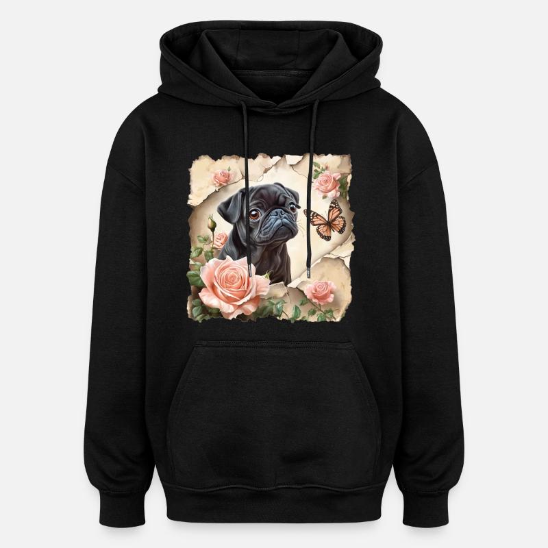 Carlin noir avec papillon - Sweat à capuche oversize unisexe - noir