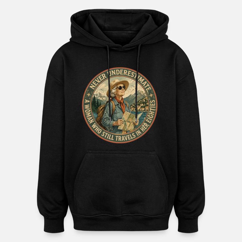 Baroudeuse de 80 ans : L'Aventure Continue - Sweat à capuche oversize unisexe - noir