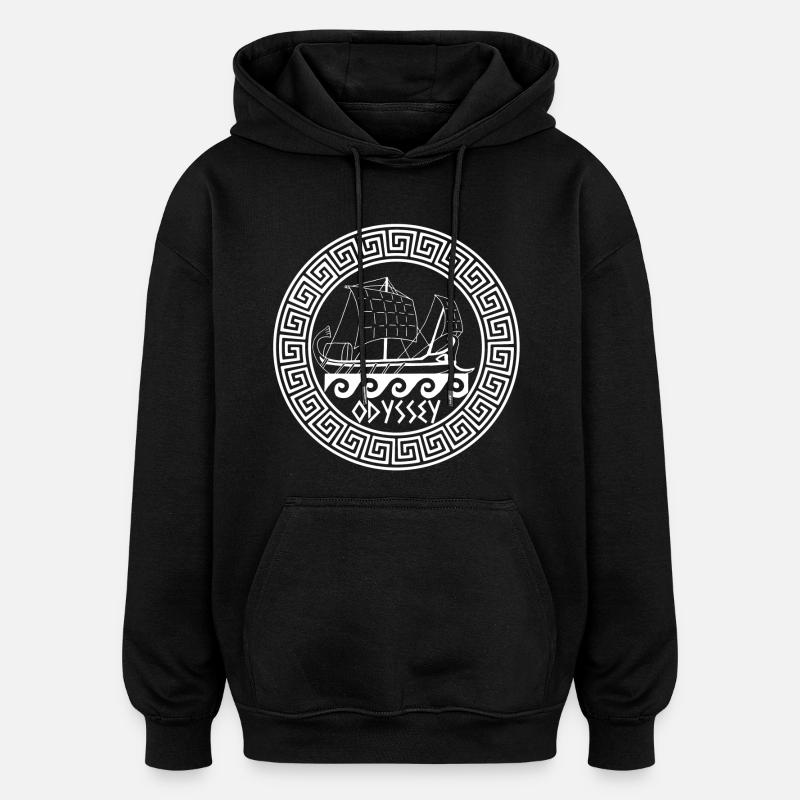 Symbole d'un bateau grec blanc - Sweat à capuche oversize unisexe - noir