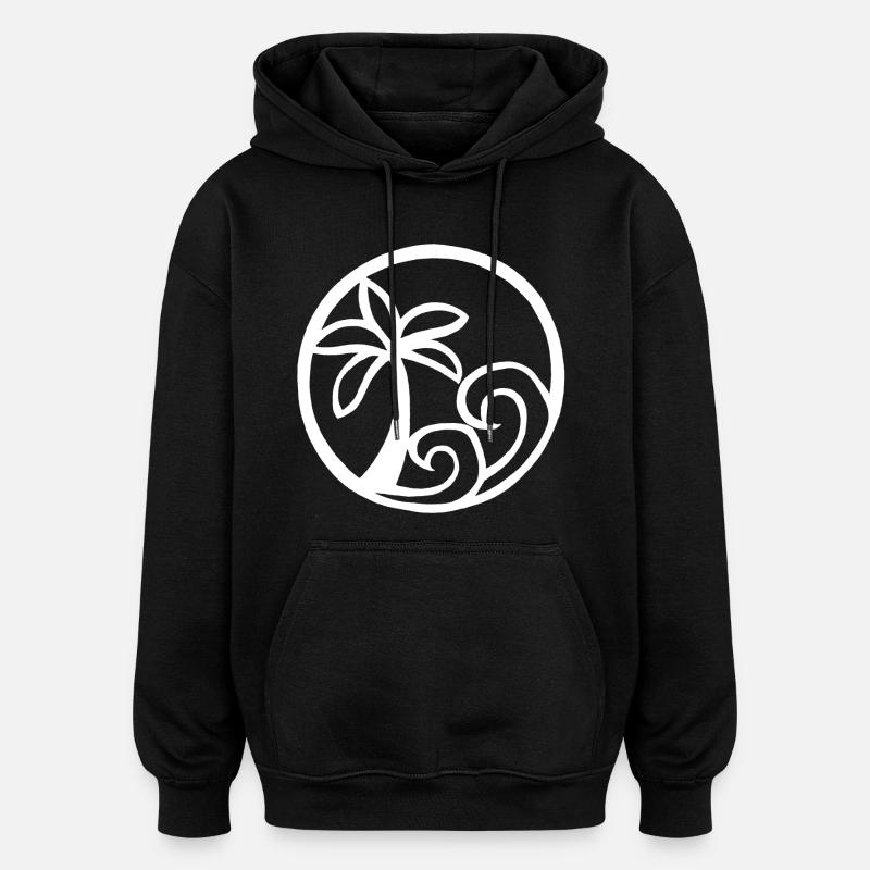Vagues et palmier blanc - Sweat à capuche oversize unisexe - noir
