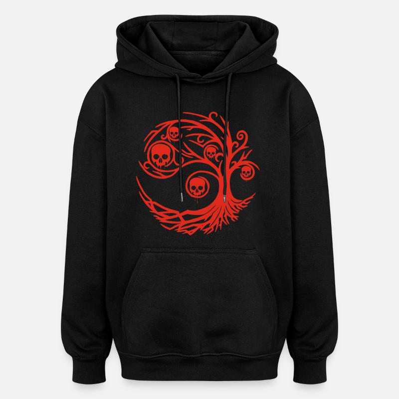 Red tree with skulls - Oversized Unisex Hoodie - black