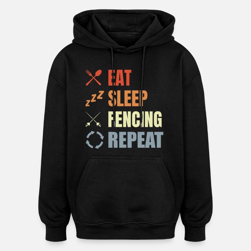 Manger Sommeil Escrime Répéter - Sweat à capuche oversize unisexe - noir