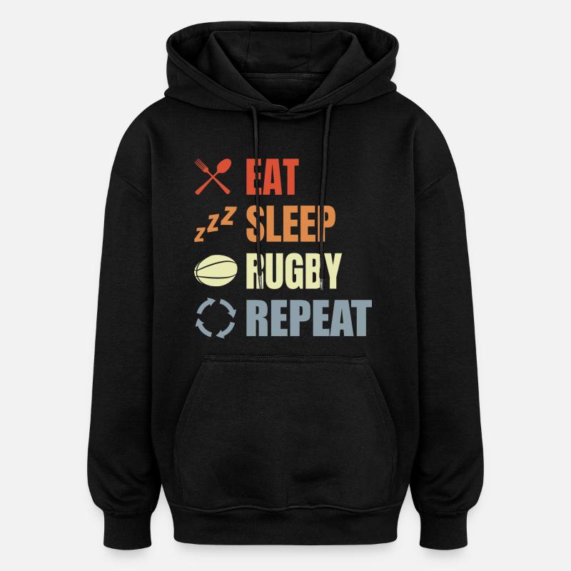 Manger dormir Rugby Répéter - Sweat à capuche oversize unisexe - noir