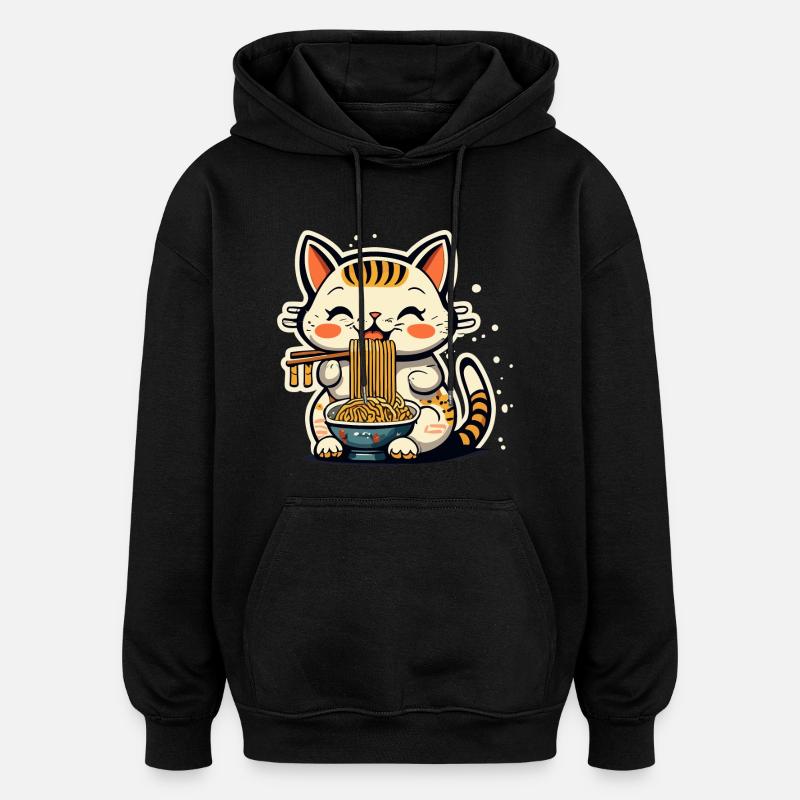Chat ramen - Sweat à capuche oversize unisexe - noir