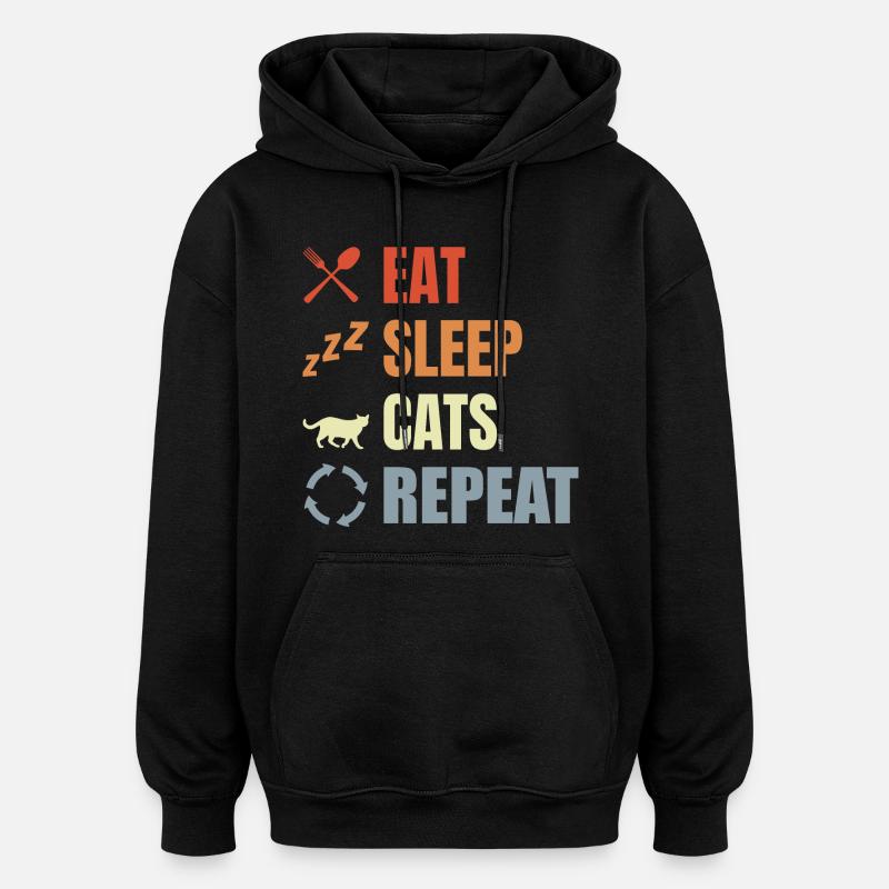 Eat Sleep Cats Répéter - Sweat à capuche oversize unisexe - noir
