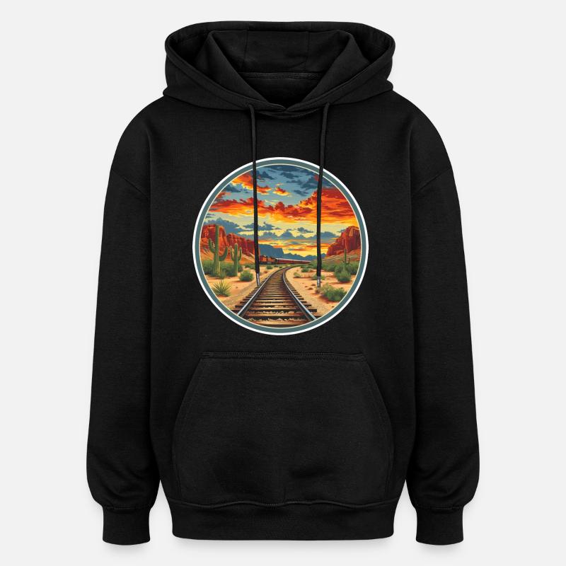 Chemin de fer - Sweat à capuche oversize unisexe - noir