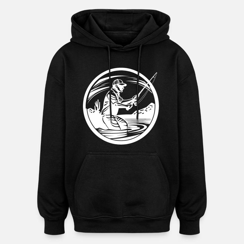 Dessin de pêche - Sweat à capuche oversize unisexe - noir