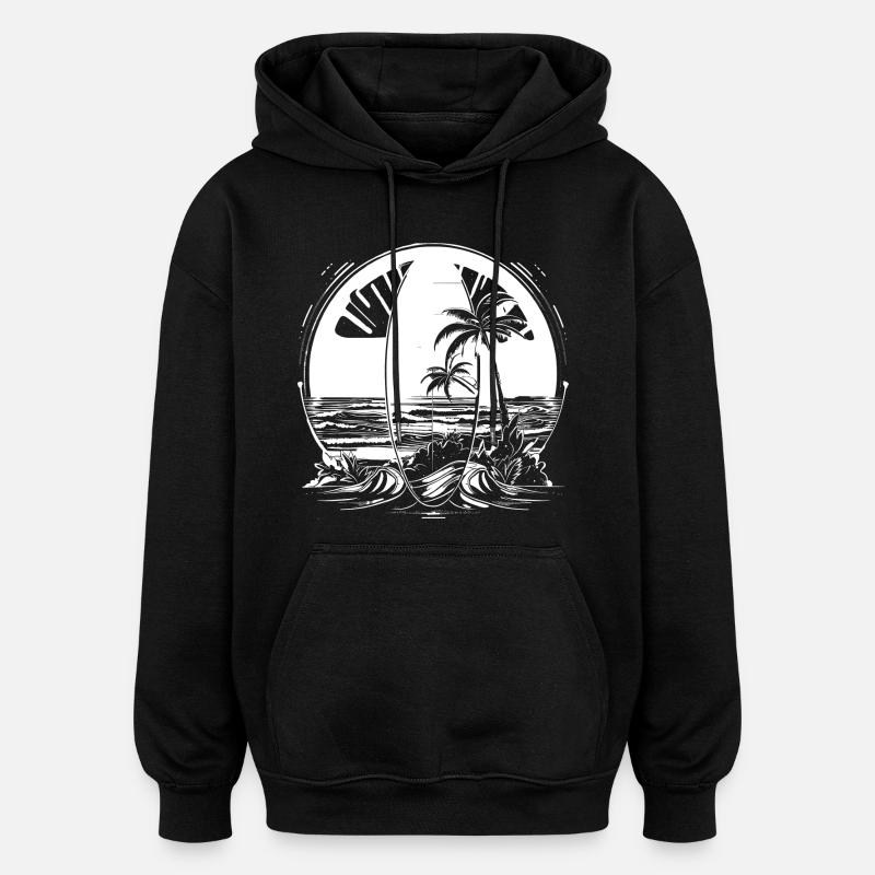 Illustration de surf - Sweat à capuche oversize unisexe - noir