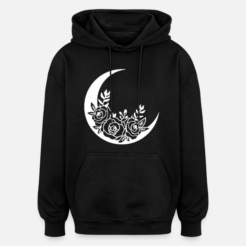 Lune fleurie blanche - Sweat à capuche oversize unisexe - noir