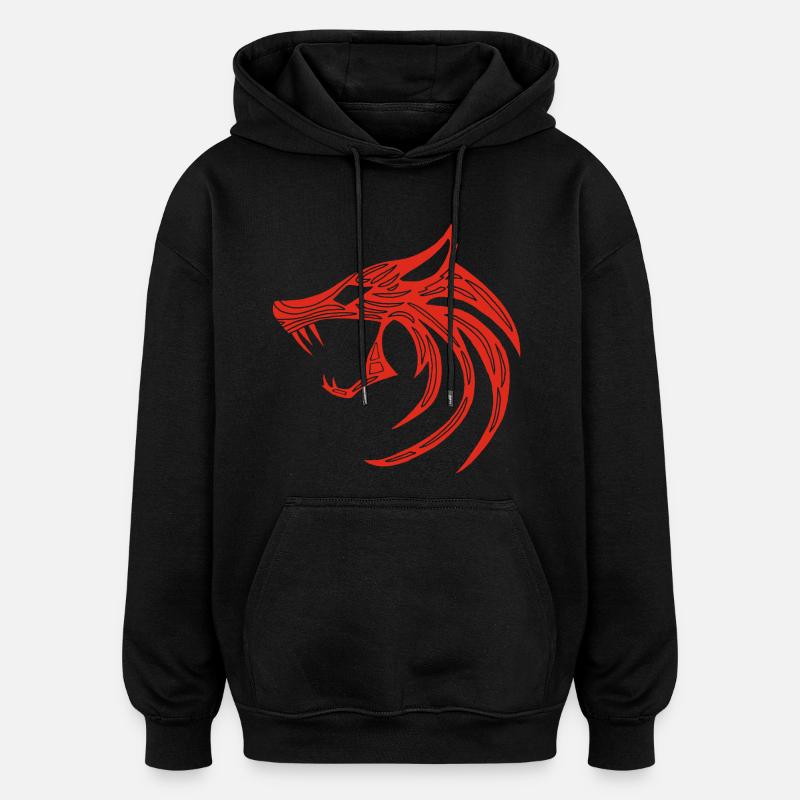 Roter Dämonischer Wolf - Oversized Unisex Hoodie - Schwarz