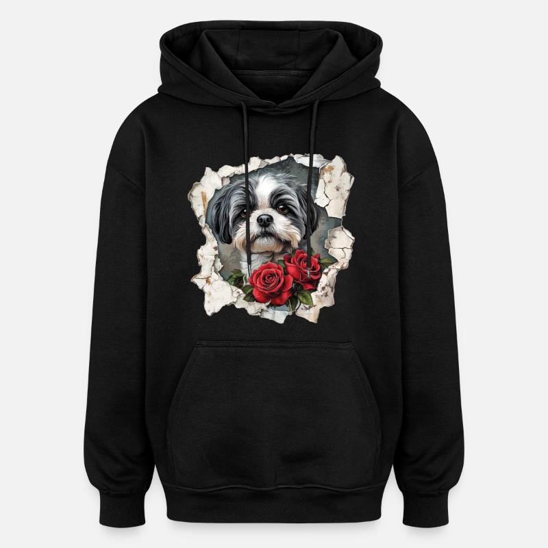 Shih Tzu - Sweat à capuche oversize unisexe - noir