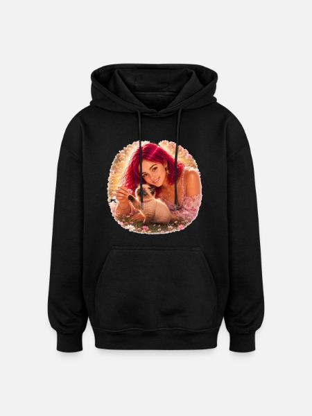 Fantasy Girl and Baby Siamese Kitten - Oversized Unisex Hoodie - black