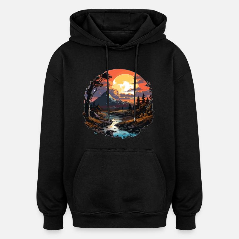 Paysage - Illustration - Sweat à capuche oversize unisexe - noir