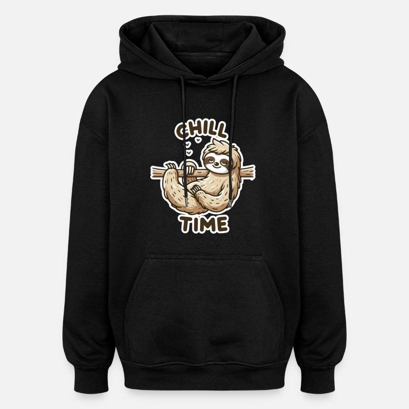 Chill Time - Sloth Illustration - Oversized Unisex Hoodie - black
