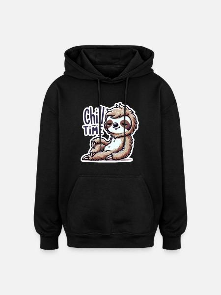 Chill Time - Sloth Illustration - Oversized Unisex Hoodie - black
