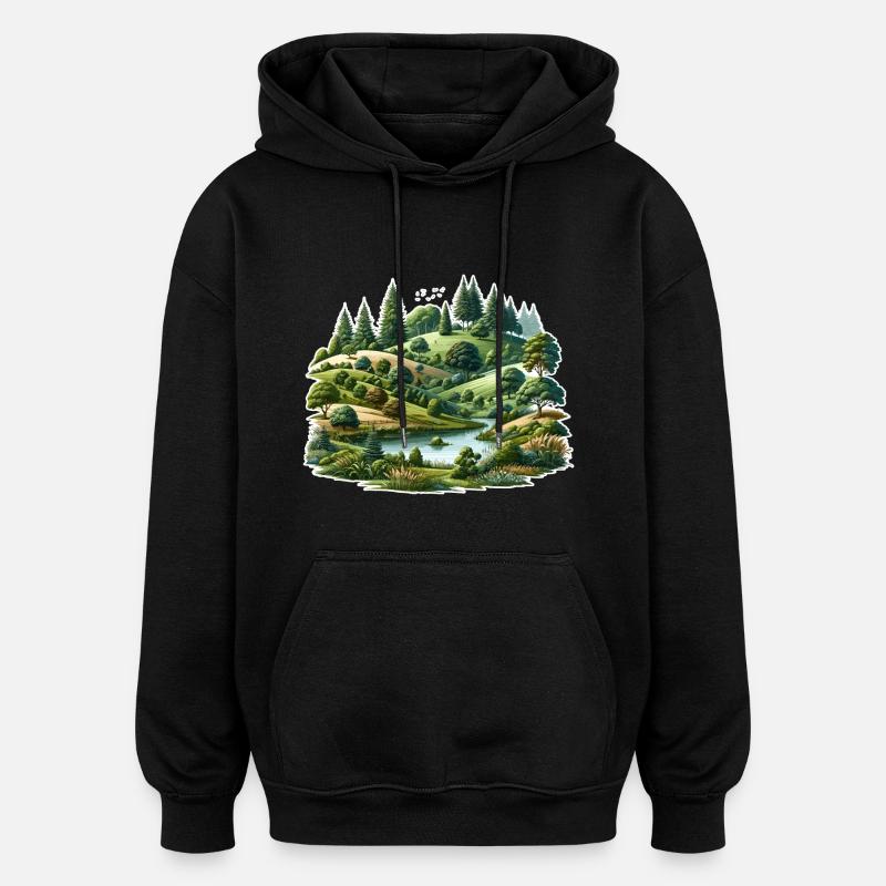 Landschaft - Illustration - Oversized Unisex Hoodie - Schwarz