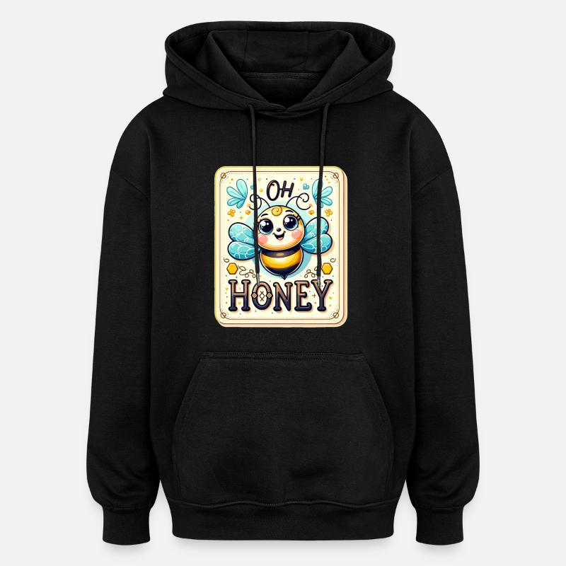 Oh miel - Illustration d’abeilles - Sweat à capuche oversize unisexe - noir