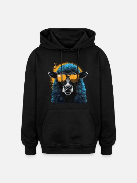 Cooles Schaf mit Sonnenbrille - Oversized Unisex Hoodie - Schwarz
