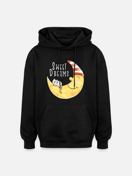Sweet Dreams kat i månen - Oversize unisex hoodie - sort