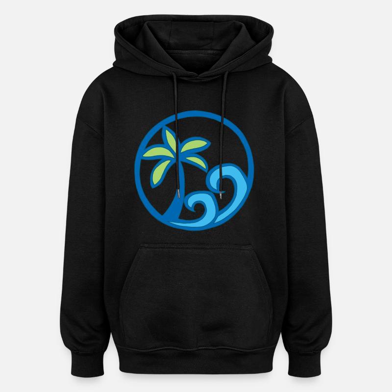 Waves and palm tree - Oversized Unisex Hoodie - black