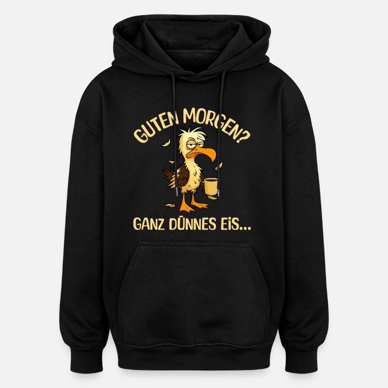 Morgenmuffel Möwe mit Kaffee - Oversized Unisex Hoodie - Schwarz