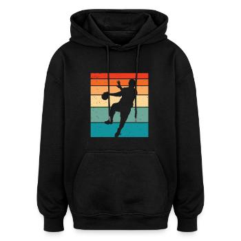 Retro Handball Handballer - Oversized Unisex Hoodie - Schwarz - Vorne - Noah (186cm)