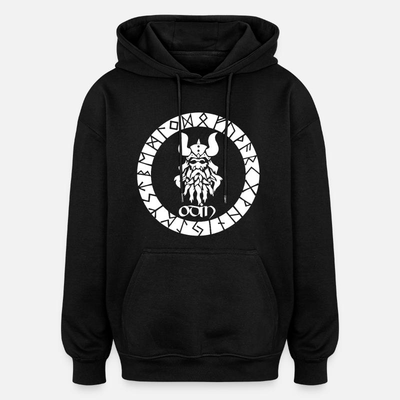 Dieu Odin et runes vikings blanches - Sweat à capuche oversize unisexe - noir