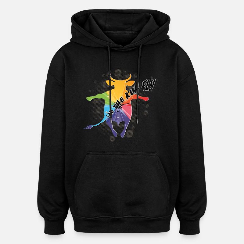 Vache arc-en-ciel en vol - Sweat à capuche oversize unisexe - noir