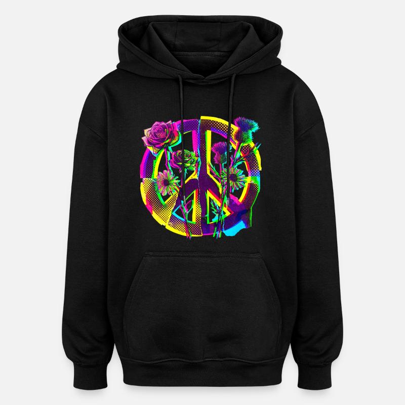 Peace Blumen Frieden Demo - Oversized Unisex Hoodie - Schwarz