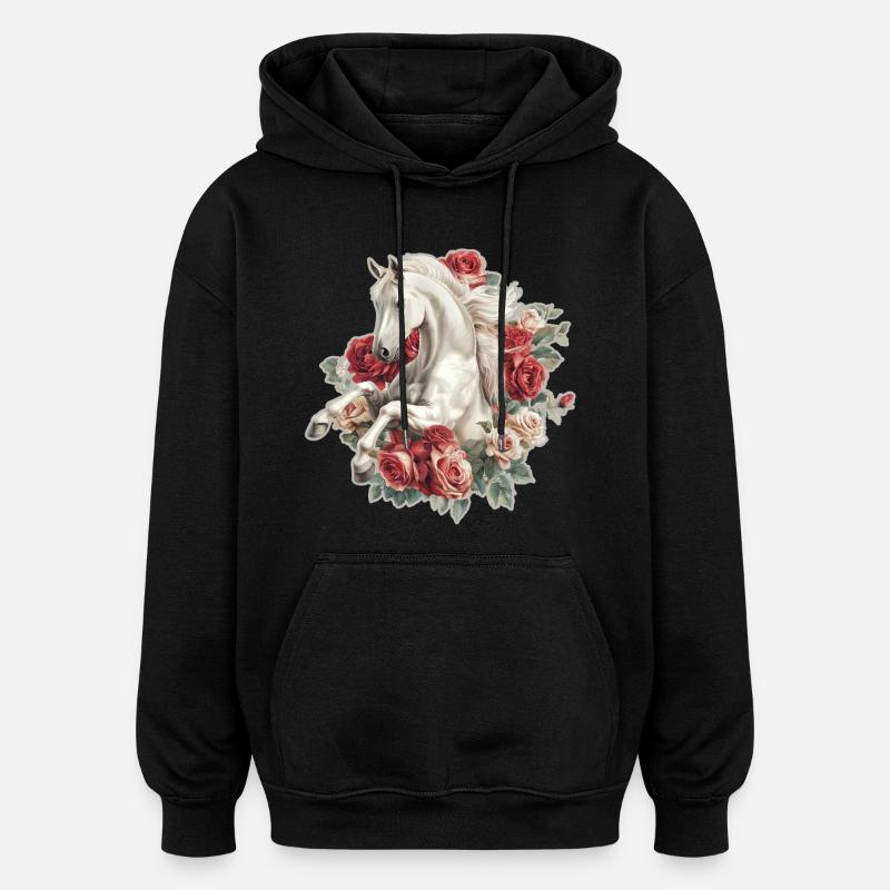 Cheval aux roses - Sweat à capuche oversize unisexe - noir