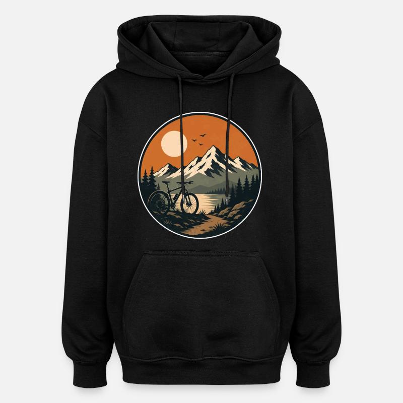 Vélo Mountain Lake Sunset - Sweat à capuche oversize unisexe - noir