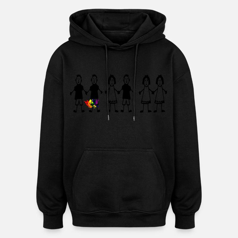 arc-en-ciel - Sweat à capuche oversize unisexe - noir