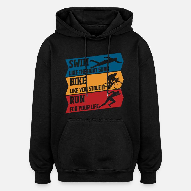 Natation - vélo - course - Sweat à capuche oversize unisexe - noir