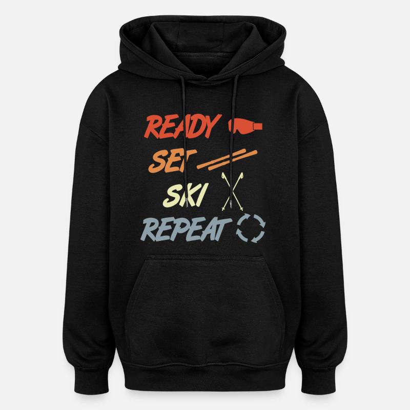 Ready Set Ski Repeat - Oversized Unisex Hoodie - black