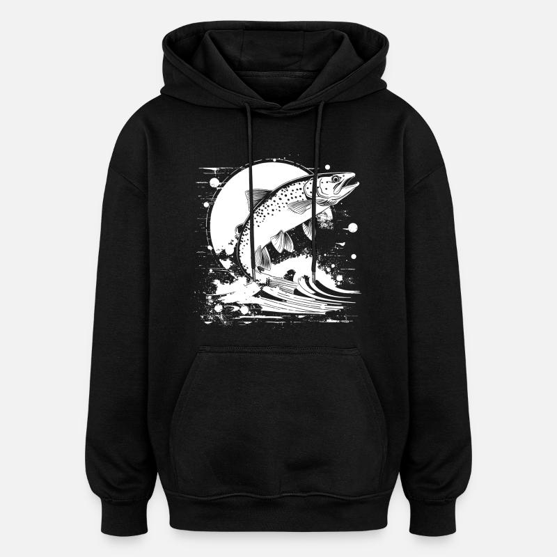 Fischerei Grafik - Oversized Unisex Hoodie - Schwarz