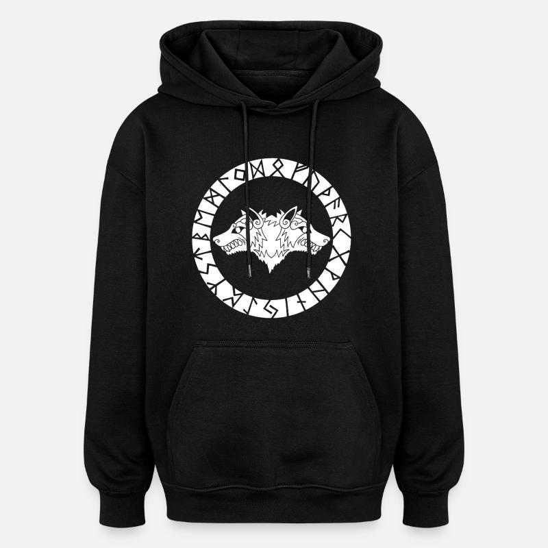 Two-headed white wolf - Oversized Unisex Hoodie - black