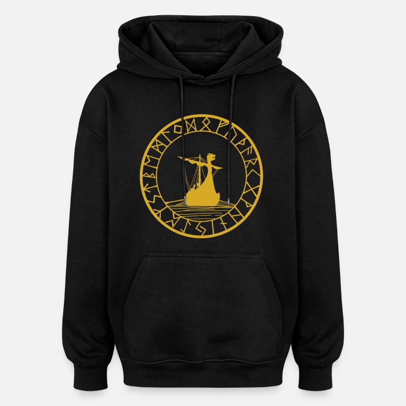 Viking yellow longship and compass - Oversized Unisex Hoodie - black